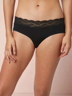 Black Short Cotton Lace Knickers 4 Pack