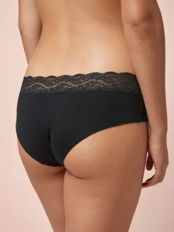 Black Short Cotton Lace Knickers 4 Pack