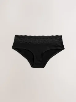 Black Short Cotton Lace Knickers 4 Pack