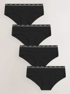 Black Short Cotton Logo Knickers 4 Pack