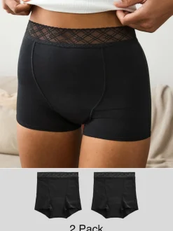 Black Short Medium Flow Period Knickers 2 Pack