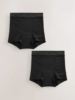 Black Short Medium Flow Period Knickers 2 Pack