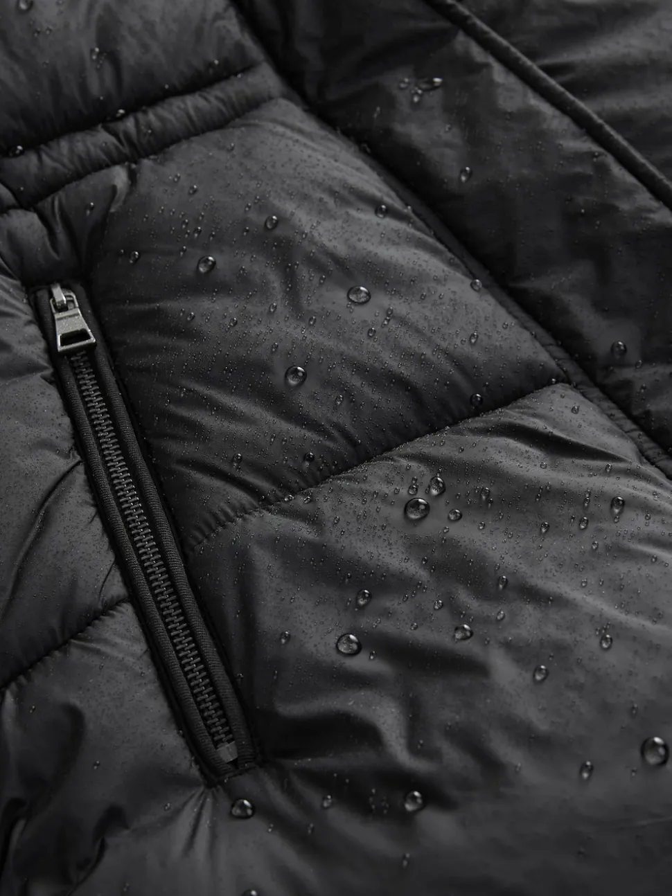Black Short Padded Coat with Faux Fur Trim Hood and Cuffs