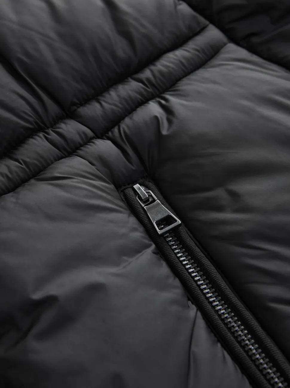 Black Short Padded Coat with Faux Fur Trim Hood and Cuffs