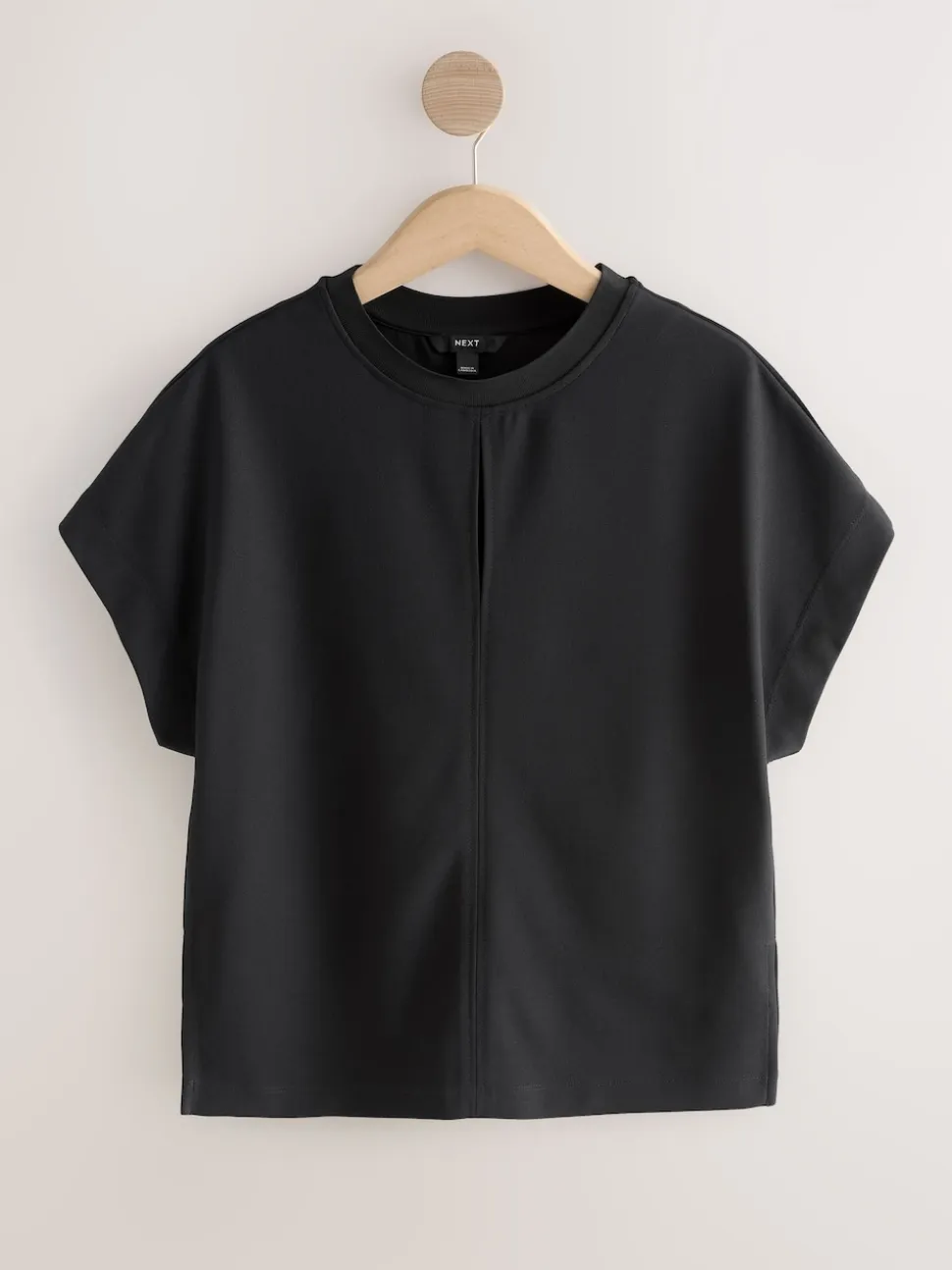 Black Short Sleeve Keyhole Crew Neck Top