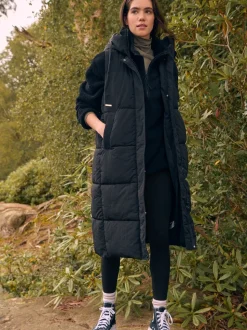 Black Shower Resistant Knit Collar Hooded Padded Gilet