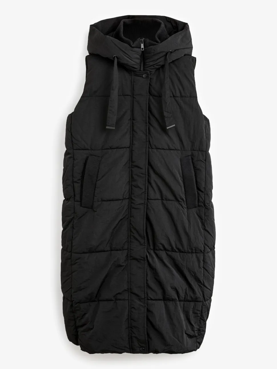 Black Shower Resistant Knit Collar Hooded Padded Gilet