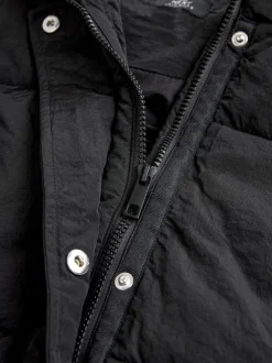 Black Shower Resistant Knit Collar Hooded Padded Gilet