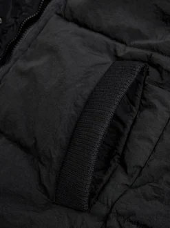 Black Shower Resistant Knit Collar Hooded Padded Gilet