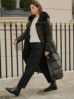 Black Shower Resistant Padded Longline Coat