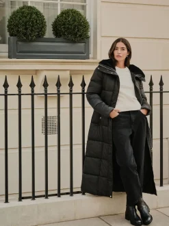 Black Shower Resistant Padded Longline Coat