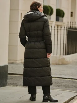 Black Shower Resistant Padded Longline Coat