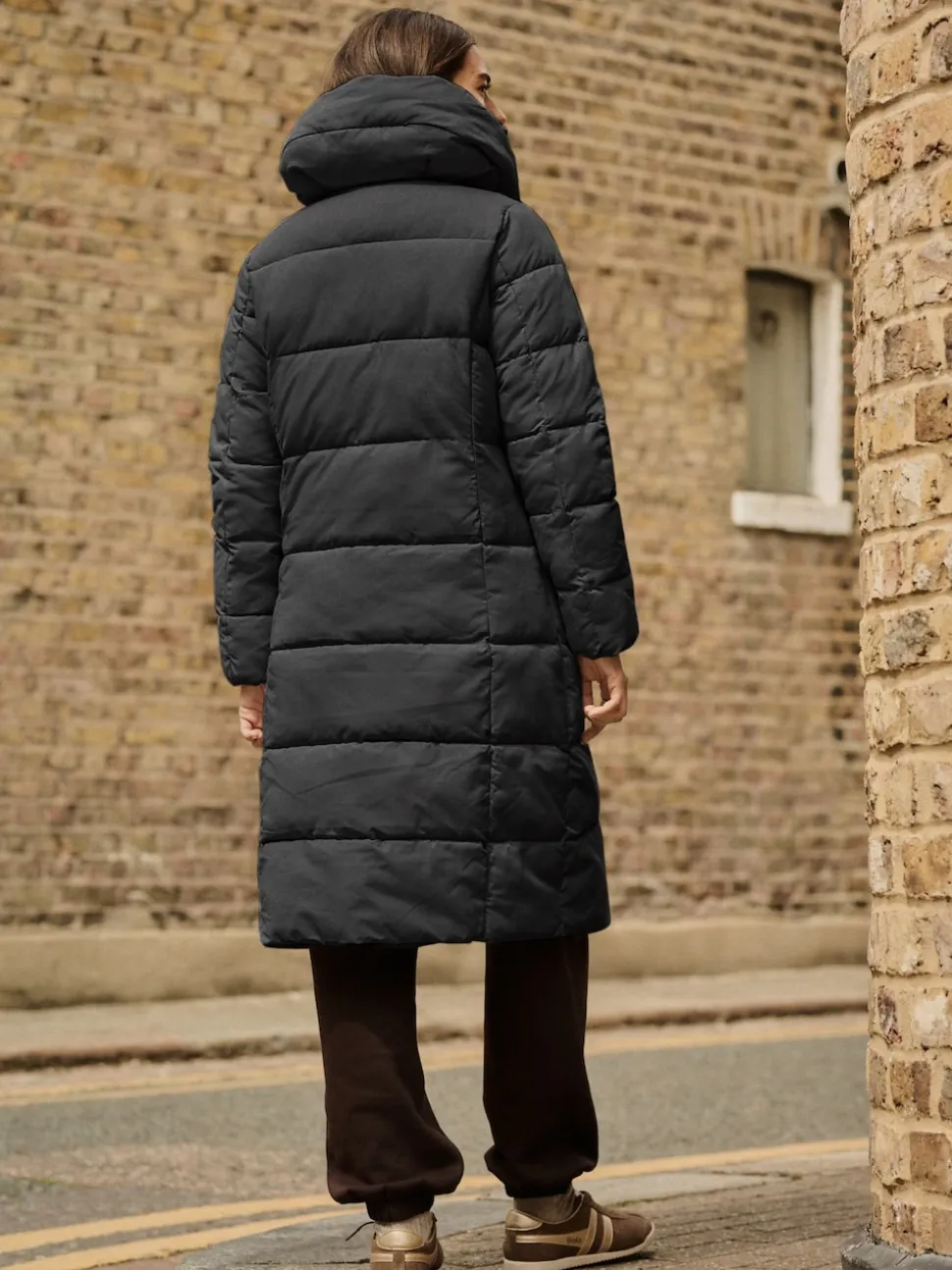 Black Shower Resistant Padded Hooded Longline Coat