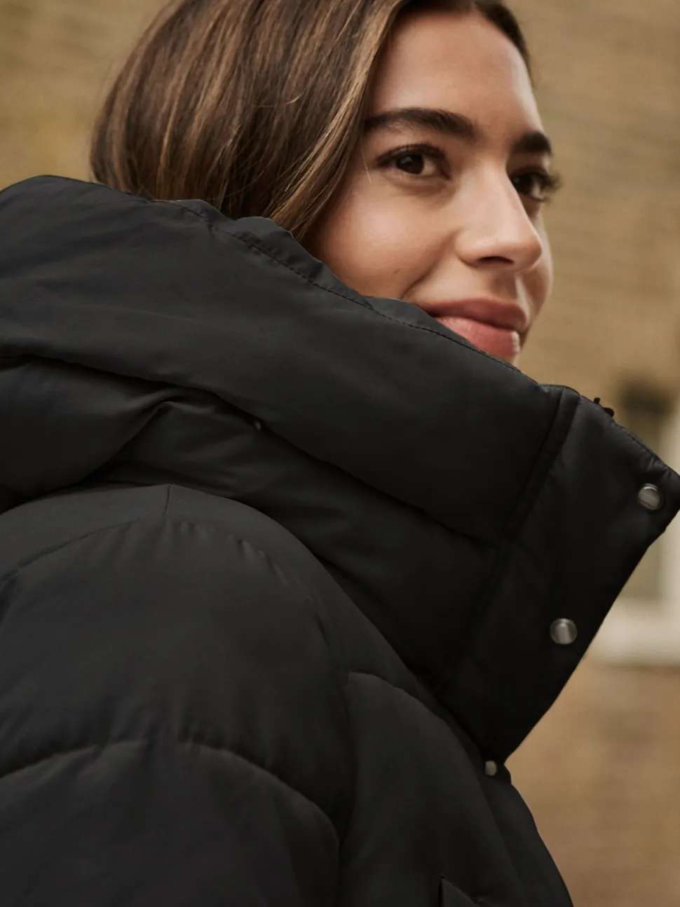 Black Shower Resistant Padded Hooded Longline Coat