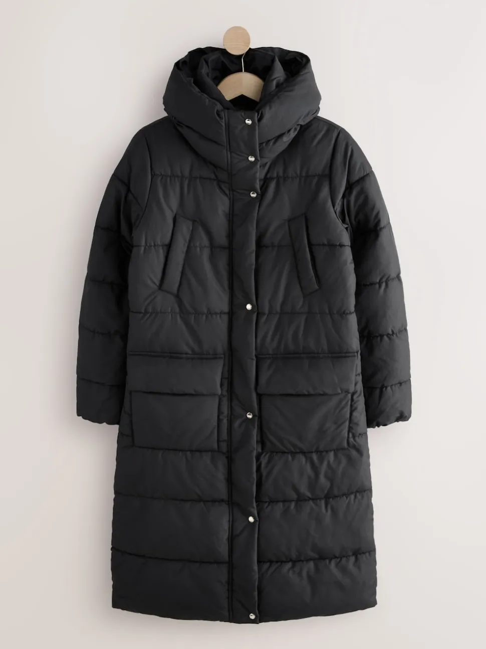 Black Shower Resistant Padded Hooded Longline Coat