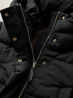 Black Shower Resistant Padded Hooded Longline Coat