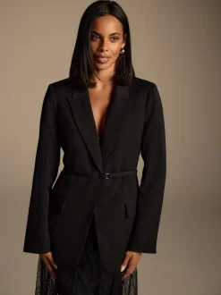 Black Single Breasted Skinny Belt Blazer