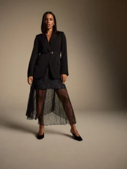 Black Single Breasted Skinny Belt Blazer