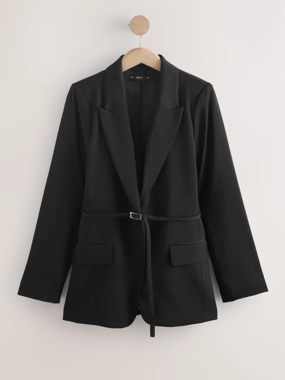 Black Single Breasted Skinny Belt Blazer