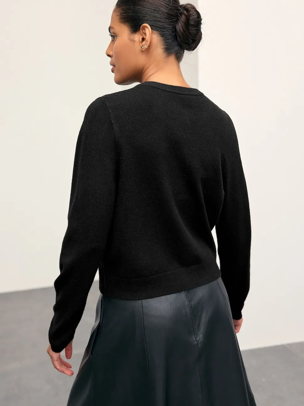 Black Slim Supersoft Crew Neck Cardigan with Wool