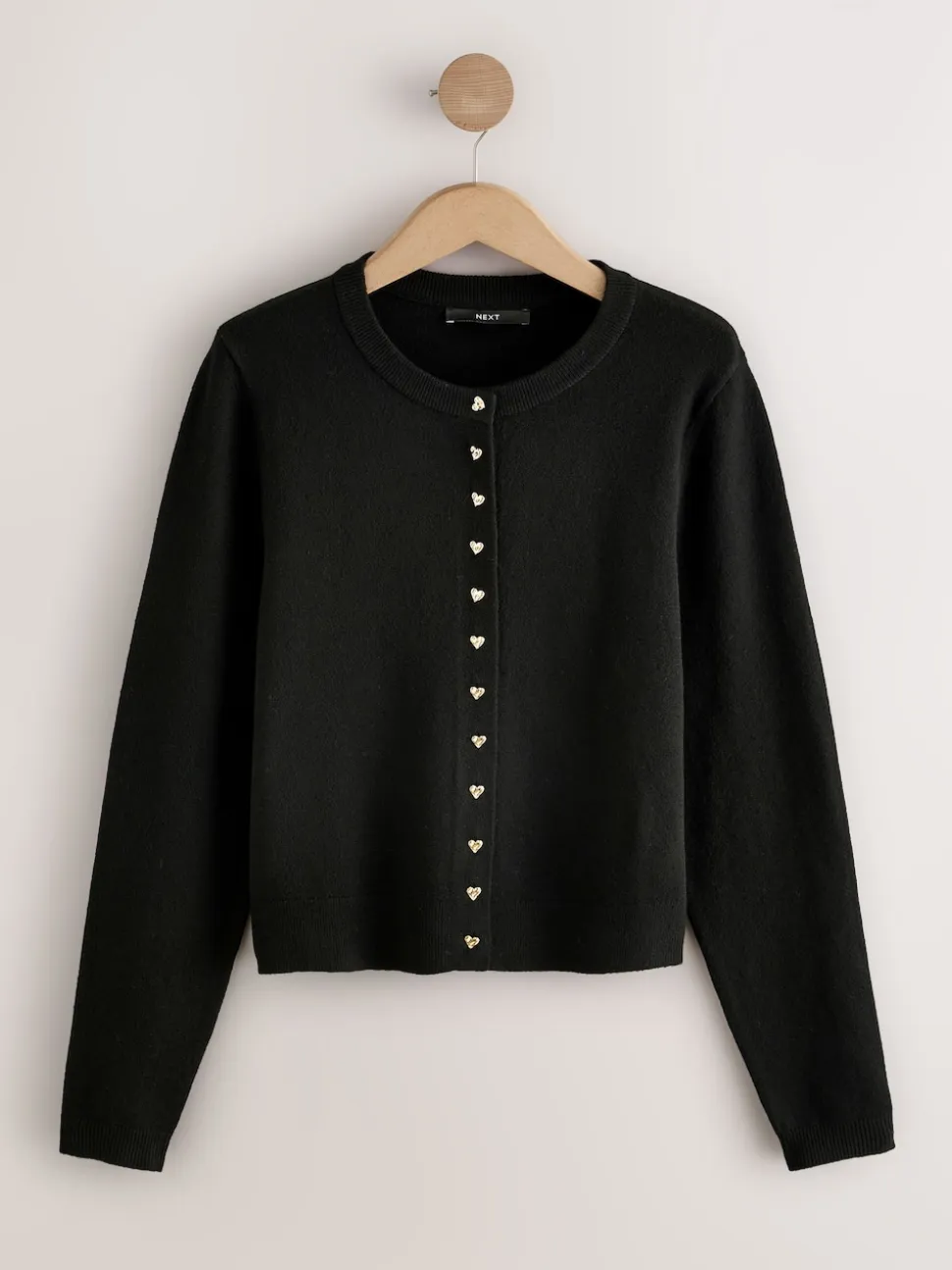Black Slim Supersoft Crew Neck Cardigan with Wool