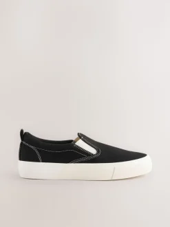 Black Slip On Canvas Skater Trainers