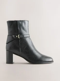 Black Snake Textured Leather Forever Comfort® Hardware Trim Ankle Boots
