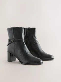 Black Snake Textured Leather Forever Comfort® Hardware Trim Ankle Boots