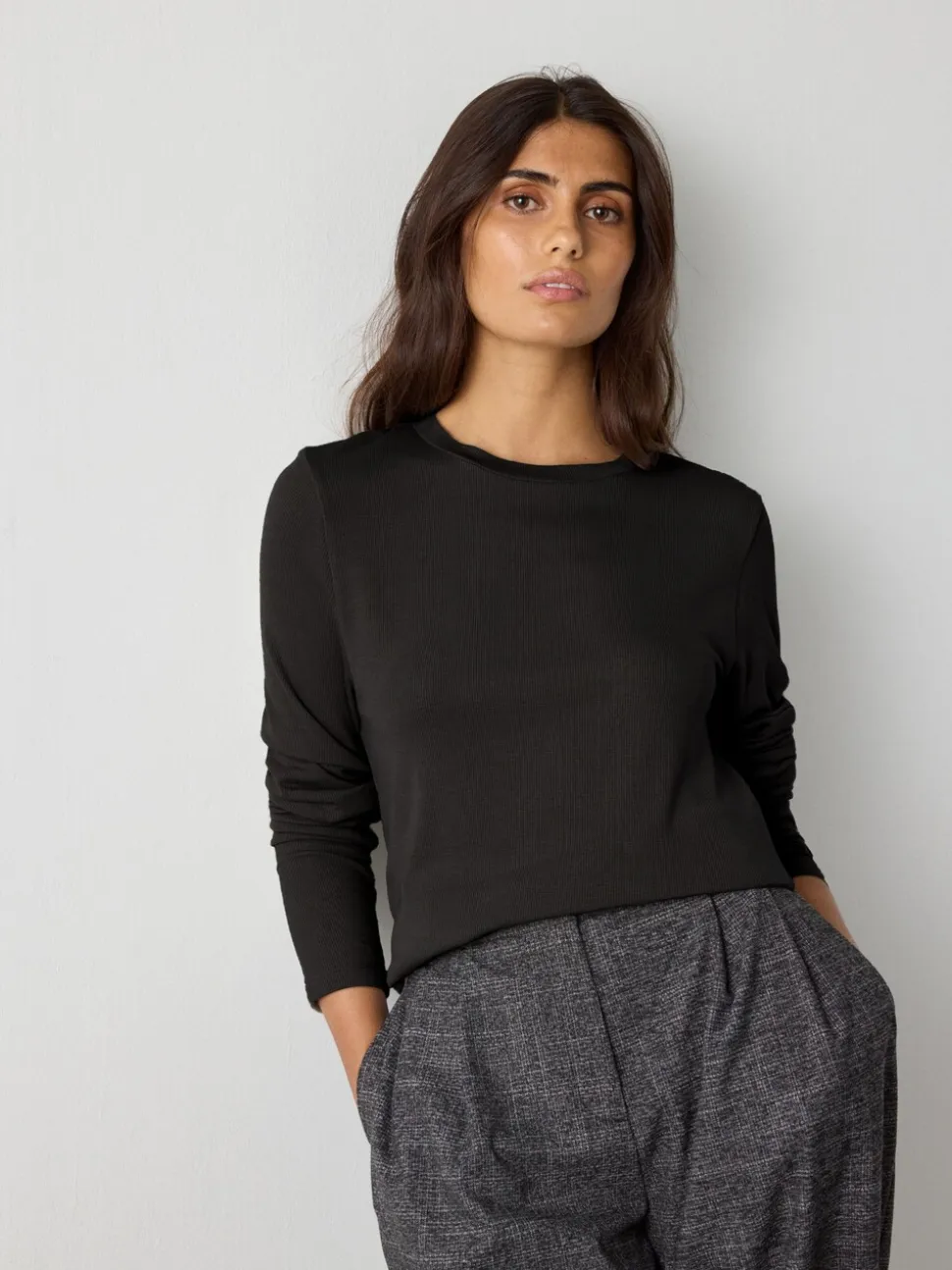 Black Soft Touch Lightweight Ribbed Long Sleeve T-Shirt with TENCEL™ Lyocell