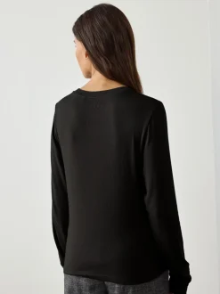 Black Soft Touch Lightweight Ribbed Long Sleeve T-Shirt with TENCEL™ Lyocell