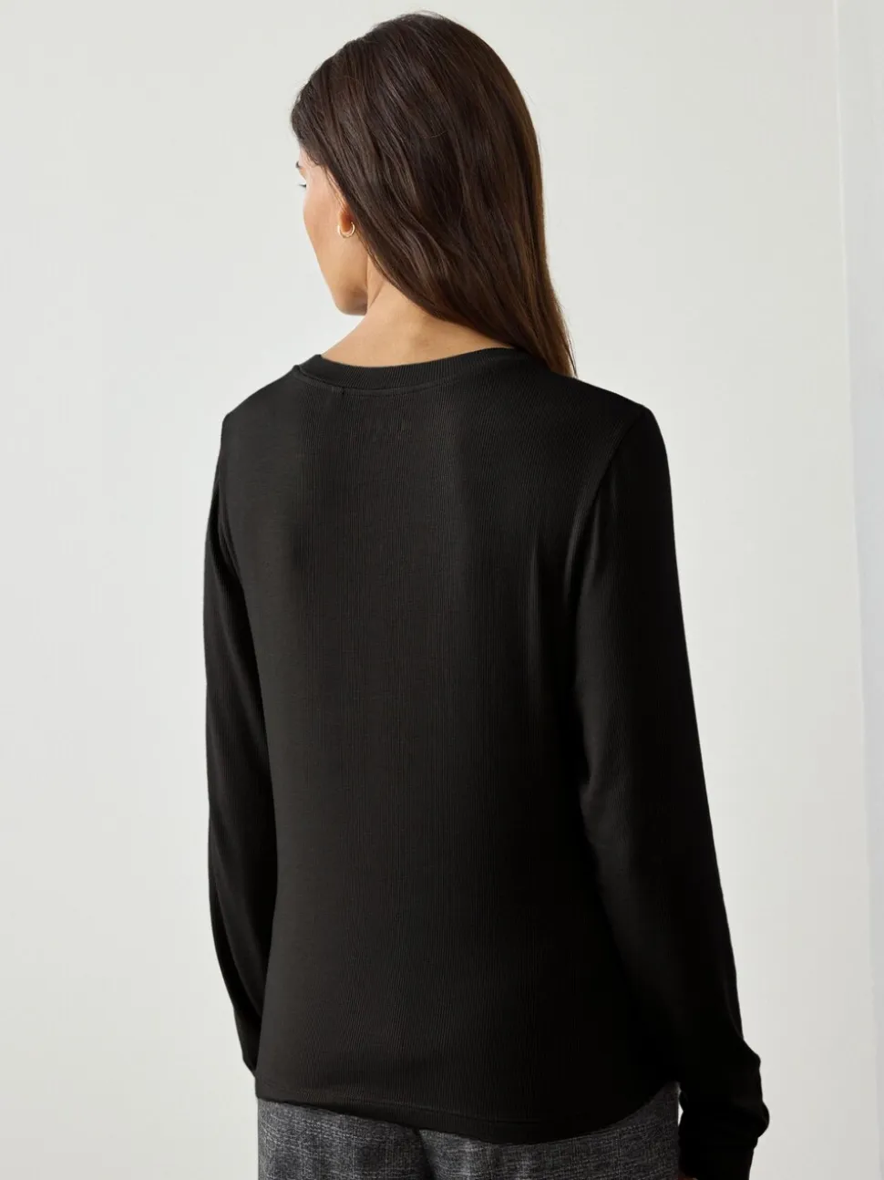 Black Soft Touch Lightweight Ribbed Long Sleeve T-Shirt with TENCEL™ Lyocell