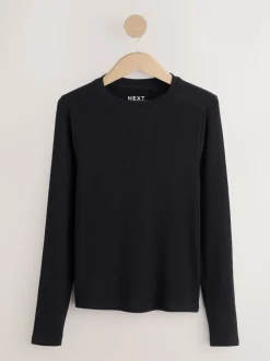 Black Soft Touch Lightweight Ribbed Long Sleeve T-Shirt with TENCEL™ Lyocell