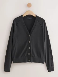 Black Soft Touch V-Neck Cotton Rich Button Up Cardigan