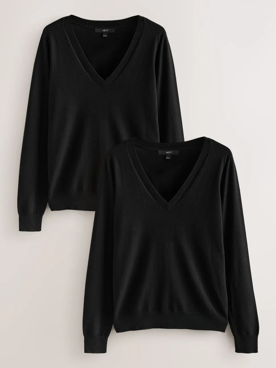 Black Soft Touch V-Neck Cotton Rich Jumpers 2 Pack