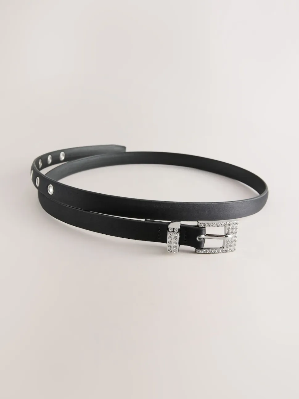 Black Sparkle Buckle Satin Skinny Belt