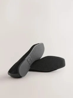 Black Square Toe Ballerina Shoes