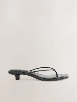 Black Square Toe Post Low Heels