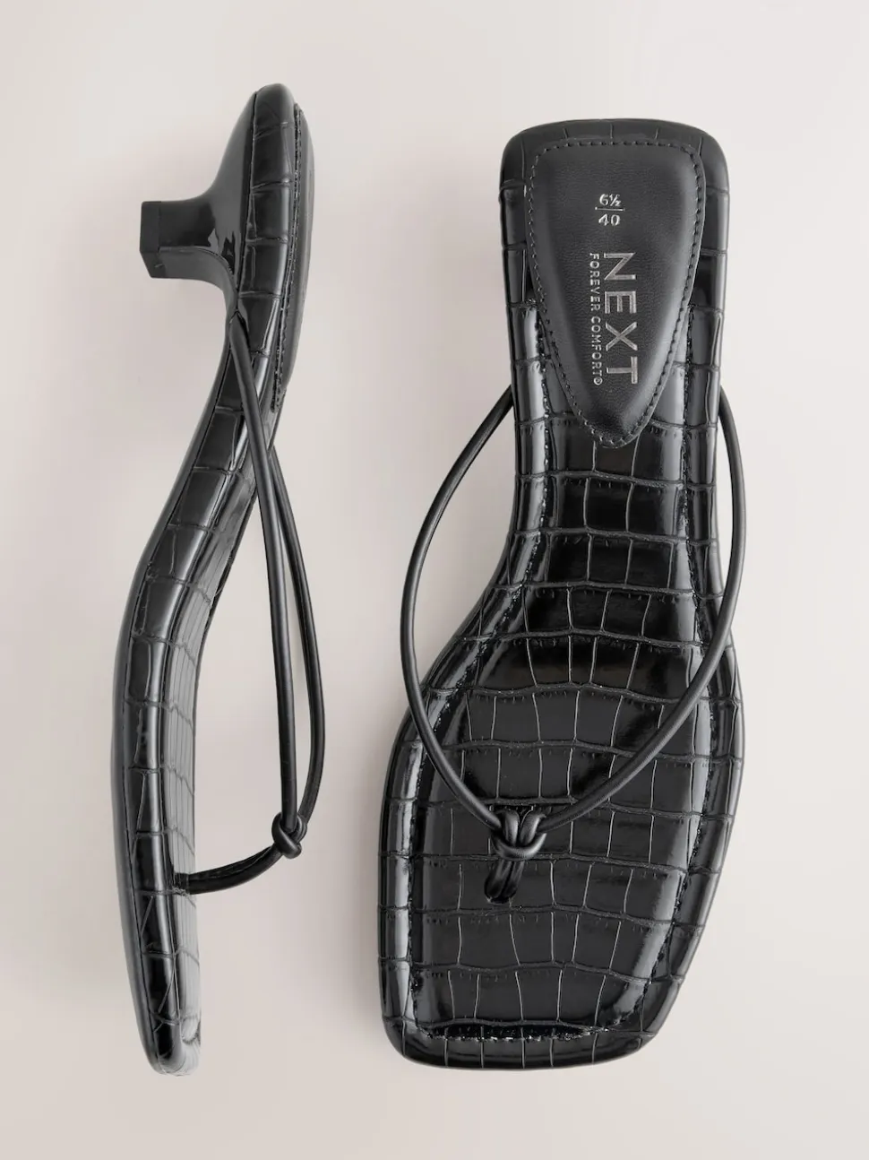 Black Square Toe Post Low Heels