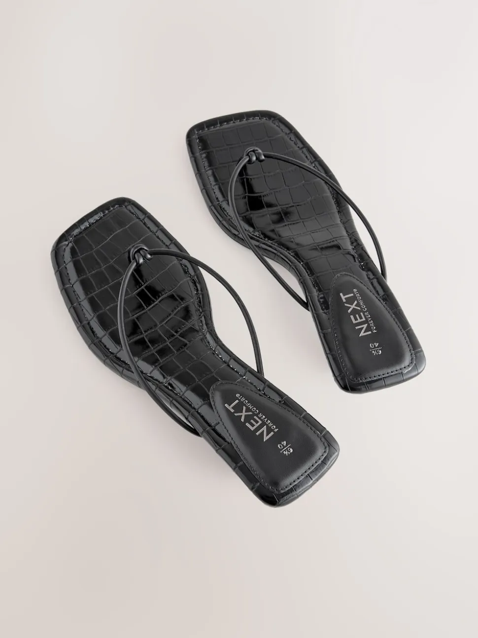 Black Square Toe Post Low Heels