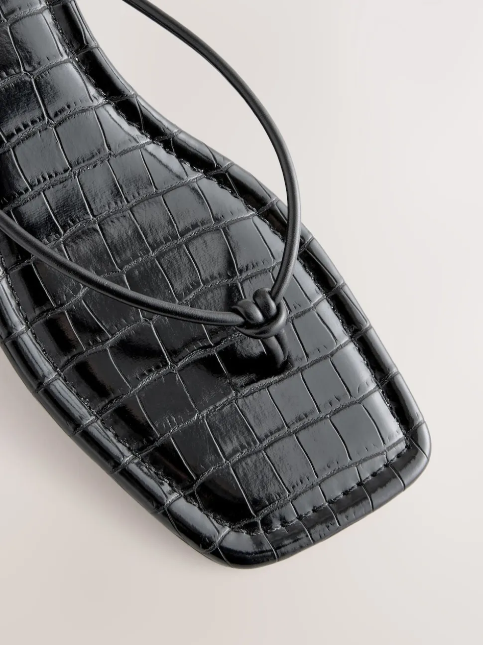 Black Square Toe Post Low Heels