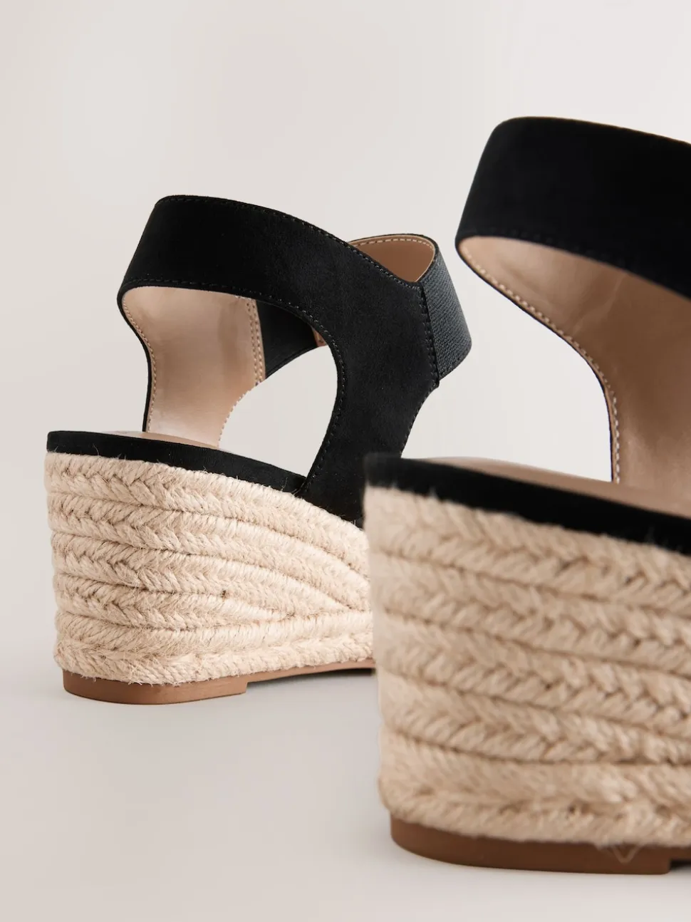 Black Standard Fit Round Toe Elastic Strap Detail Wedges
