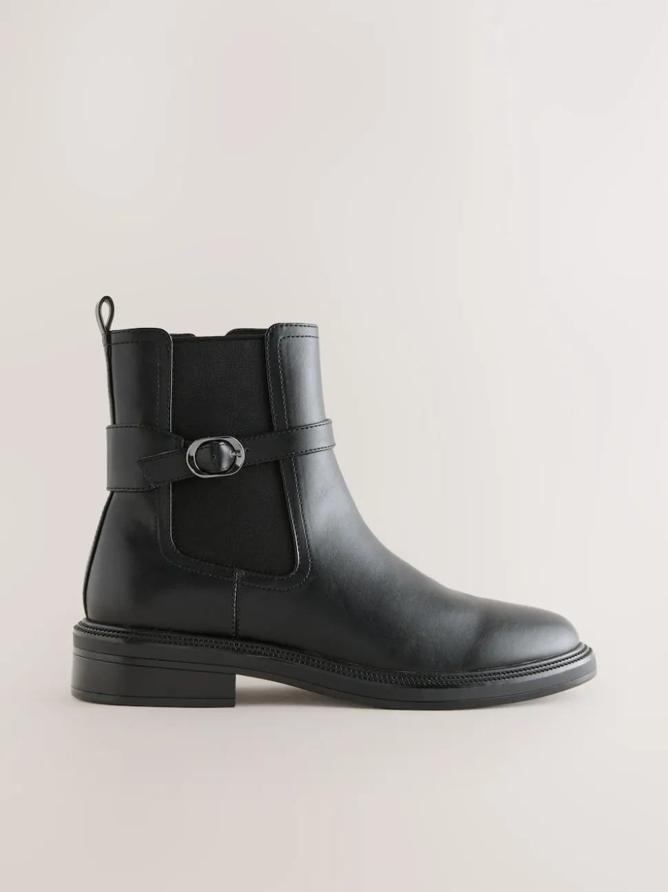 Black Standard/Wide Fit Buckled Chelsea Boots