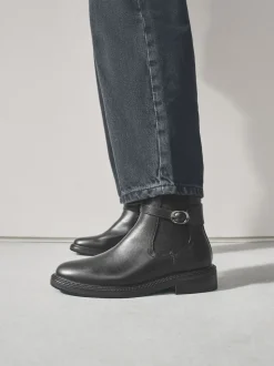 Black Standard/Wide Fit Buckled Chelsea Boots