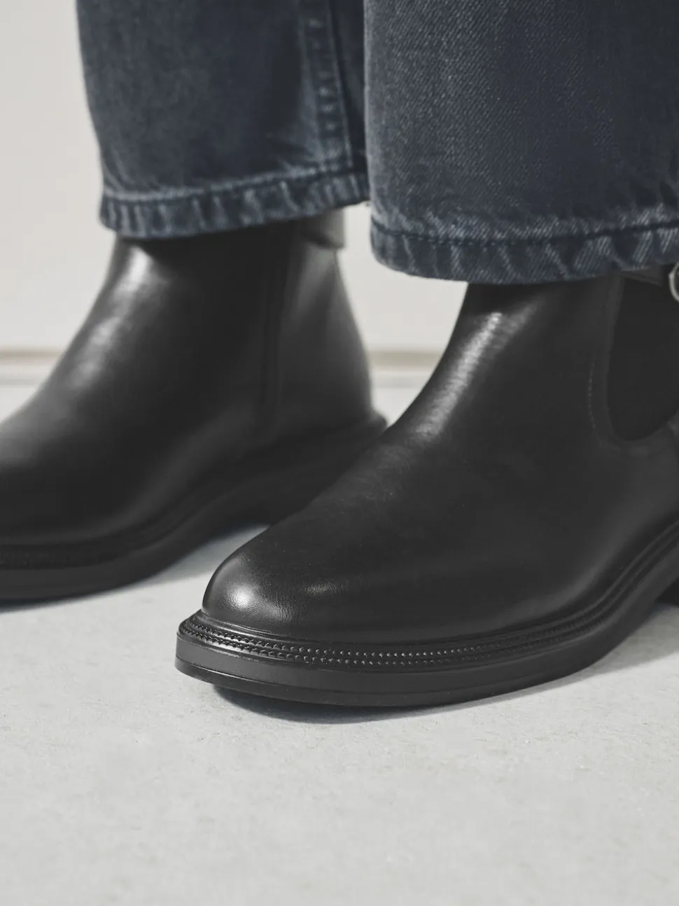 Black Standard/Wide Fit Buckled Chelsea Boots