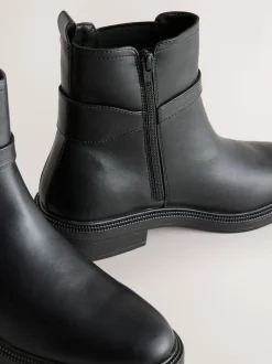 Black Standard/Wide Fit Buckled Chelsea Boots