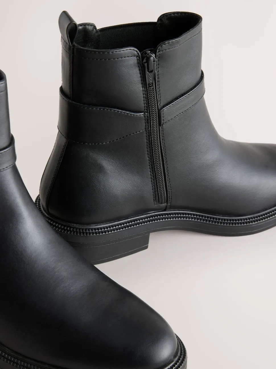 Black Standard/Wide Fit Buckled Chelsea Boots