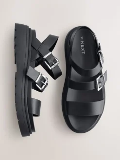 Black Standard/Wide Fit Chunky Buckled Sandals