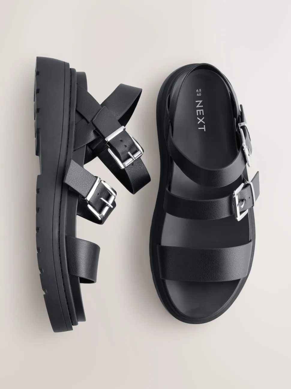 Black Standard/Wide Fit Chunky Buckled Sandals