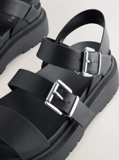 Black Standard/Wide Fit Chunky Buckled Sandals