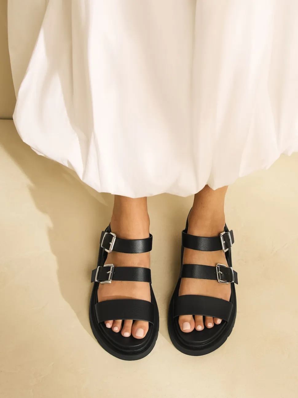 Black Standard/Wide Fit Chunky Buckled Sandals